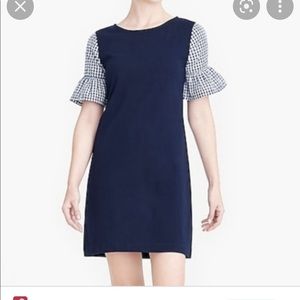 J.Crew Factory Navy Gingham Bell Sleeve Dress L